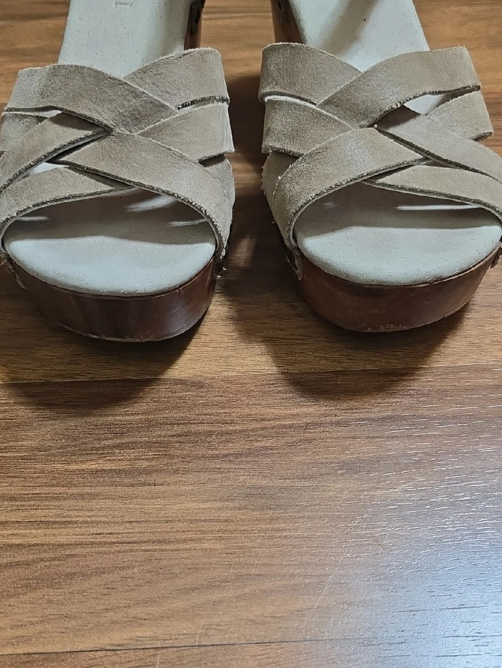 Cordani Taupe Suede Platform Clog Sandals